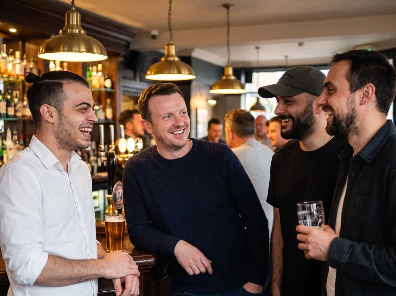 Simon and Michael with the team at the pub after work