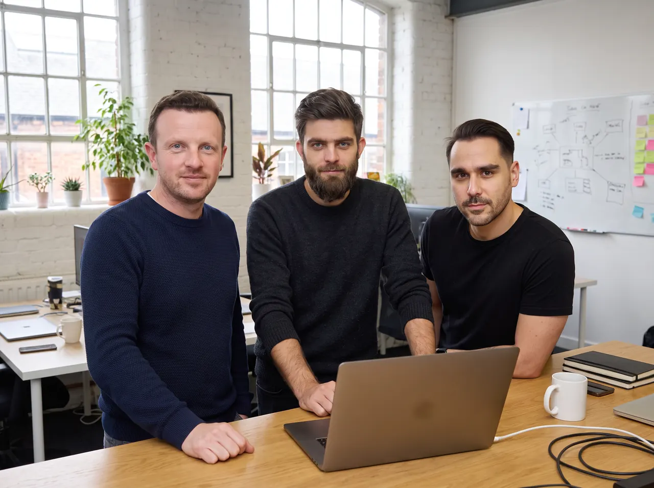 Simon with Ibtasam and Antonis at the office desk